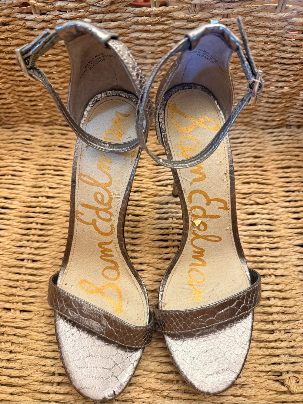 Sam Edelman Silver Textured Ankle-Strap Heels